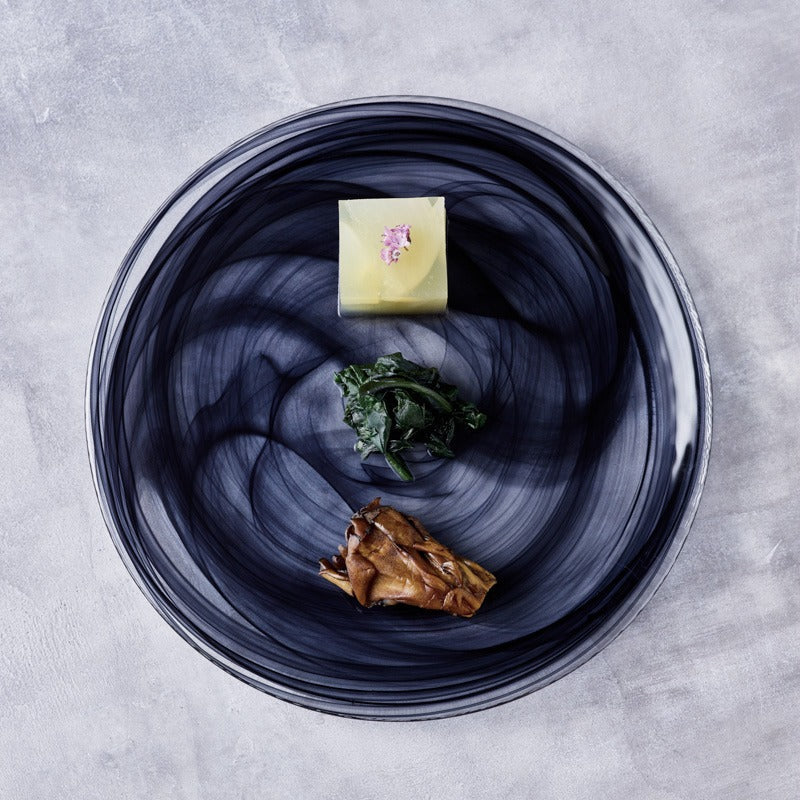 ガラス食器 水墨 フラットプレート 21cm BK/WH