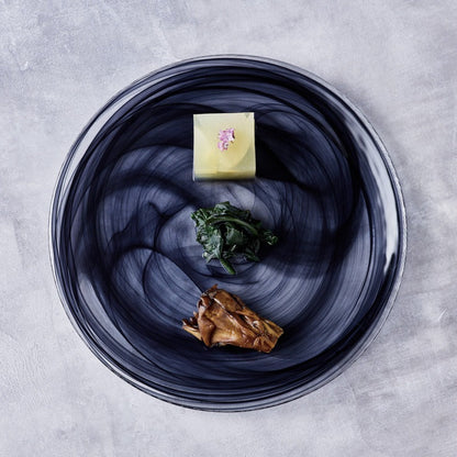 ガラス食器 水墨 フラットプレート 21cm BK/WH