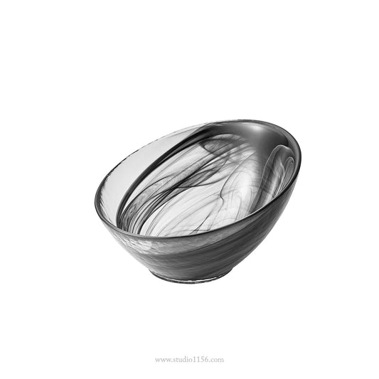 ガラス食器 水墨 オブリーク ボウル 14cm BK/WH