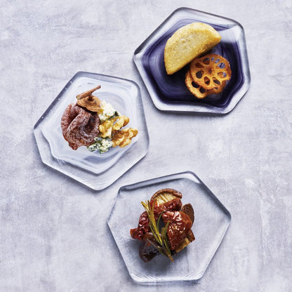 ガラス食器 水墨 多角プレート 11.5cm BK/WH/CR